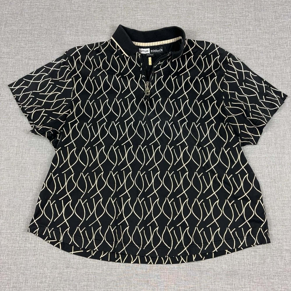 Jamie Sadock Polo Shirt Womens Large Black Geometric 1/4 Zip Cotton Golf